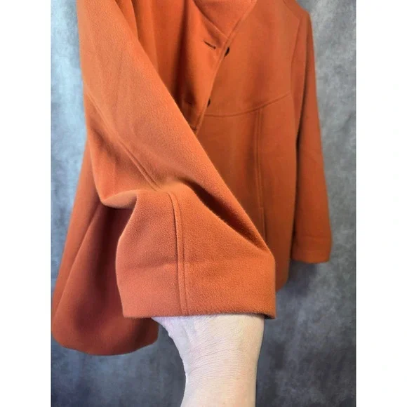 Chicos Orange Wool Blend Swing Coat Leopard Print Lining Mock Neck Womens Size 3 - Picture 5 of 8
